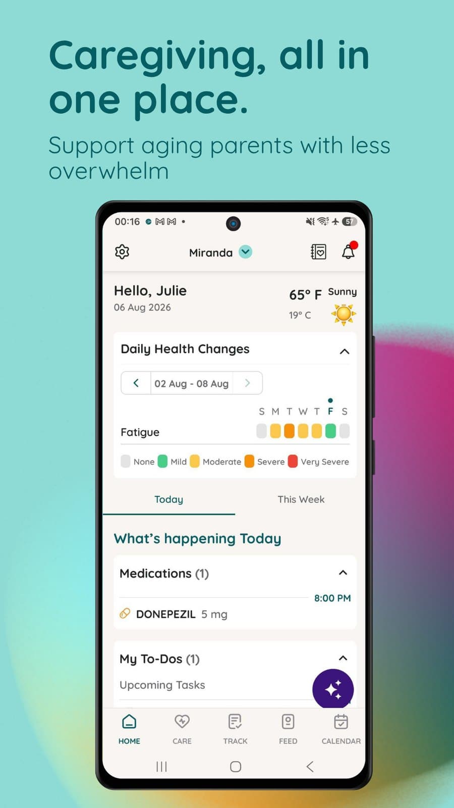 Caregiving, all in one place: today's health changes, medications and to-dos