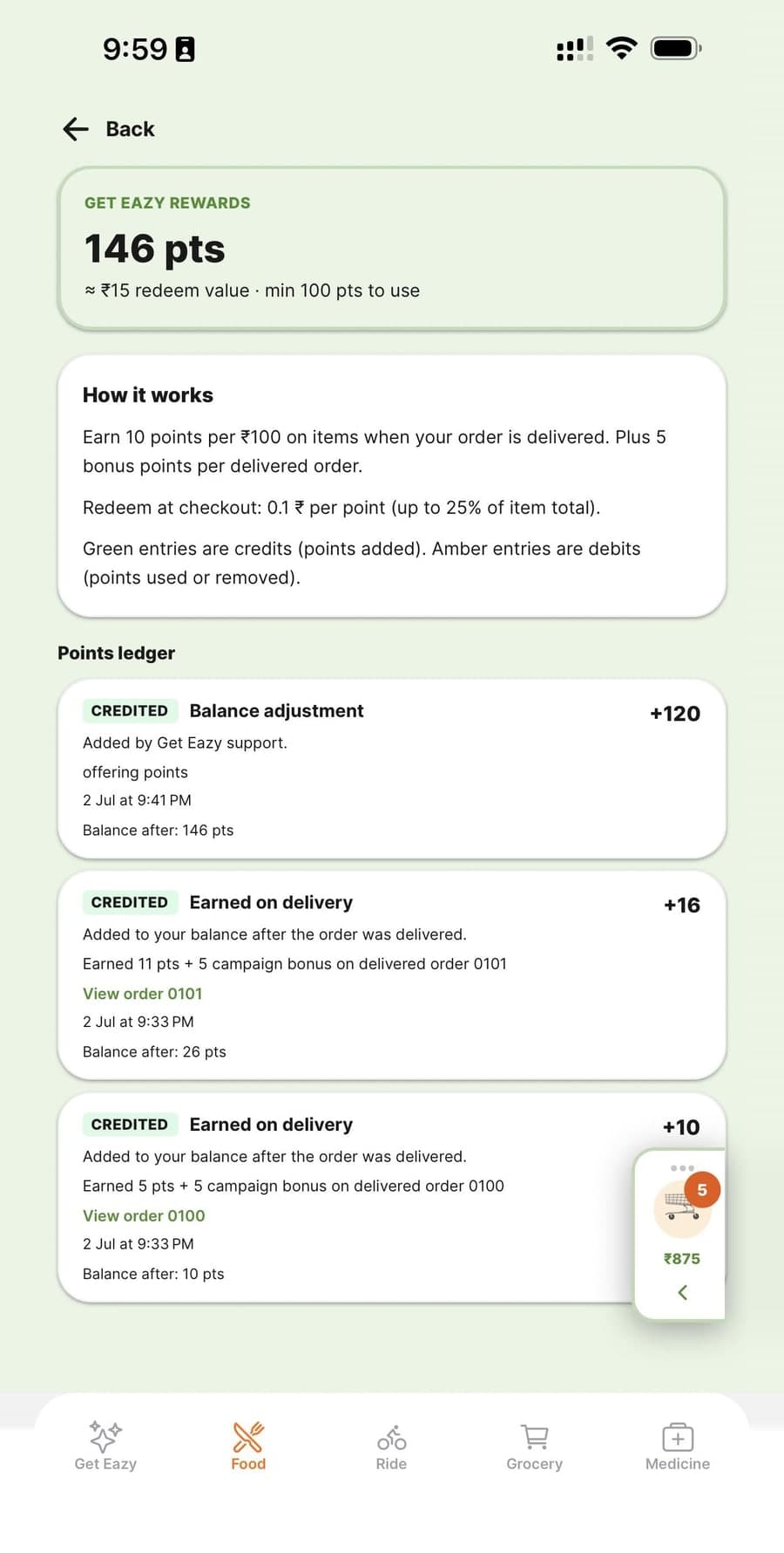 Get Eazy rewards: points balance, how points work and the points ledger