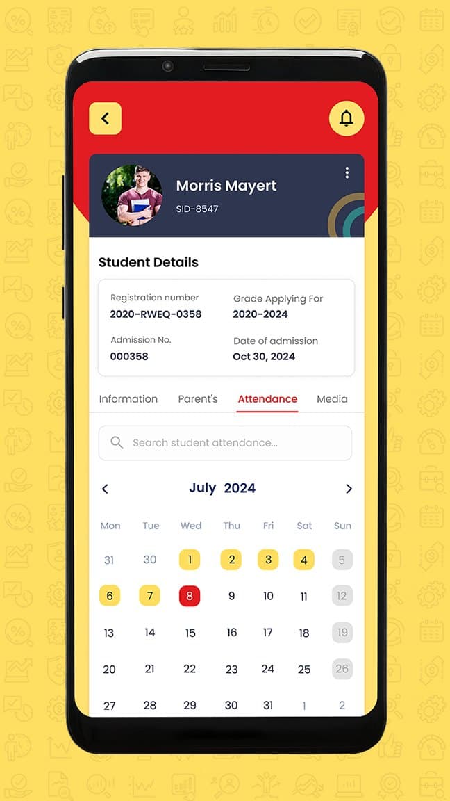 A student's record with attendance for the month